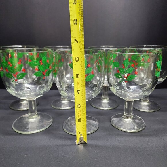 Vintage Libbey Christmas Holly Berry Water Goblets Holiday - Set Of 7 - Picture 8 of 8
